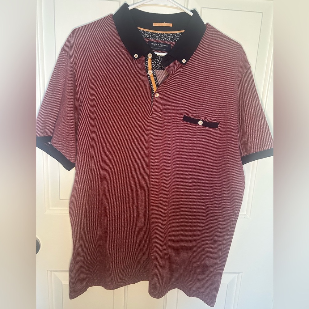Denim & Flower Men’s Burgundy Polo with Black Contrast